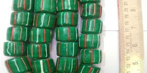 Half Cylindrical Dark Green Fancy Lamp Work Beads