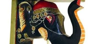 Wooden Wall Elephant Hand Painted Telephone Stand