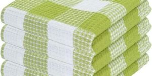 Lemon Green and White Check Plaid Kitchen Towel