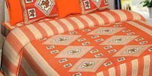 Pure Cotton Orange Printed Double Bed Sheet