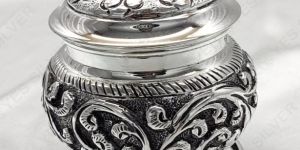 Antique Round Silver Kumkum Box