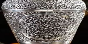 Silver Plated Oxidized Metal Flower POT