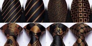 Mens Luxury Black And Gold Striped Silk Tie