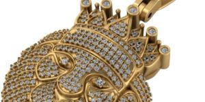 14KT Gold Hanuman Face Pendant with 4.50 CT Lab-Grown Diamonds