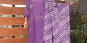 Russian Silk Embroidery Plain Kurta Pant Dupatta