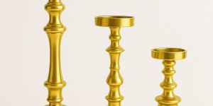 Modern Golden Aluminum Pillar Candle Holders Set OF 3 Pcs