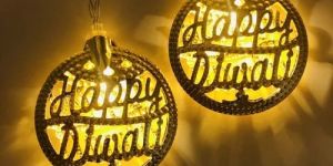 Happy Diwali Metal Round Shape LED Lights