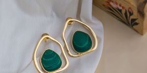 Malachite Stone Gold Plated Brass Earrings