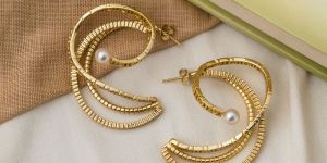Statement Brass Hoop Pearl Earrings
