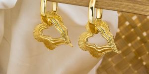 Statement Heart Gold Plated Brass Hoop Earrings