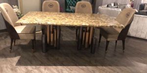 Premium Stone Top Metal Base Rectangular Dining Table