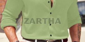 Mens Plain Light Green Cotton Shirt