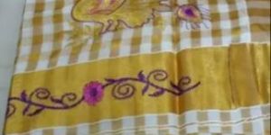 Kerala Golden and White Checked Cotton Saree
