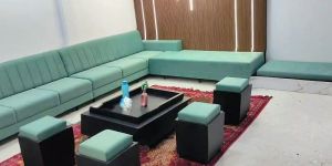 L Shape Vertical Line Green Sofa Set