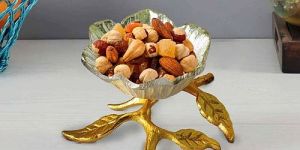 Elegant German Silver Flower Bowl with Gold Leaf Stand