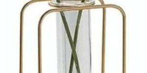 Golden Rectangular Metal Flower Vase