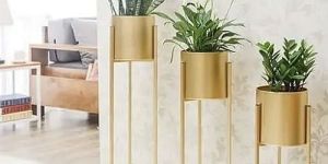 Golden Round Indoor Metal Planter With Stand