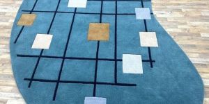 Cloudwalk Plush Tufted Rug Light Teal Blue with Geometric Box Design