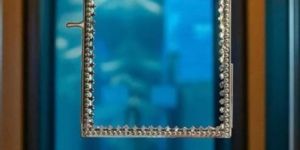 Brass and Glass Portrait Hanging Golden Rectangular Cutwork Picture Frame