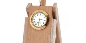 Multipurpose Wooden Pen And Pencil Stand With Quartz Clock