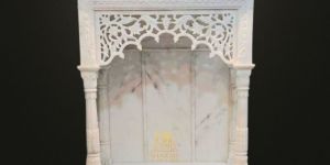 Hand Carved White Marble Temple with Intricate Jali Work