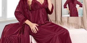 Women's Fancy Pure Silk Maxi Night Dress