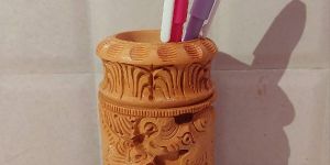 Wooden Pen Stand- Floral & Animal Carving Design