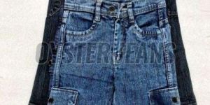 Boys Slub Denim Stretchable Straight Fit Cargo Jeans