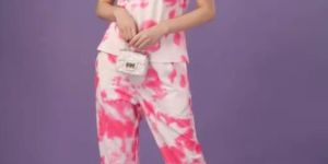 Ladies Pink & White Night Suit