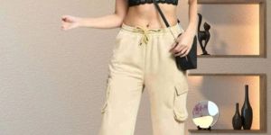 Ladies Beige Cargo Pant