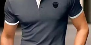 Mens Cotton Grey Polo T Shirt