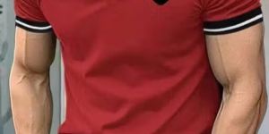 Polo Collar Contrast T-Shirt For Men (Maroon)