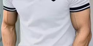 Polo Collar Contrast T-Shirt For Men (White)