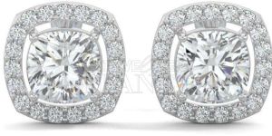 10K White Gold Cushion Halo Diamond Stud Earrings
