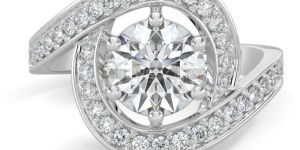 10K White Gold Diamond Twist Halo Engagement Ring