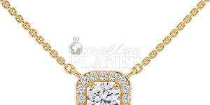 14K Gold Cushion Halo Diamond Pendant