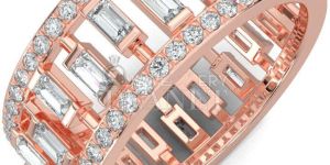 14K Rose Gold Geometric Baguette Diamond Ring