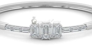 Diamond Sterling Silver Lock Bangle Bracelet