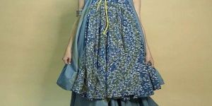 Ladies Blue Cotton Flared Indo Western Dress