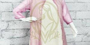 Ladies Pink White Cotton Crush Flared Western Dress