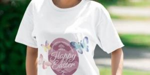 Polyester Happy Easter Butterfly Graphic Ladies Printed T Shirt
