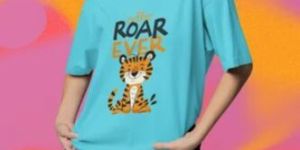 Polyester The Cutest Roar Ever Oversized Girls T Shirt