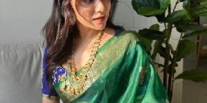 Dark Green Banarasi Handloom Kora Silk Saree
