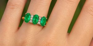 Natural Emerald And Diamond Ring In 14k Solid Gold