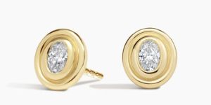 1 Carat Oval Cut Lab Diamond Stud Earring 14K Yellow Gold VS2 Clarity E Color