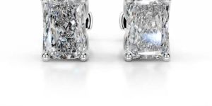 4 Carat Stud Earring Radiant Cut Lab Diamond 14K White Gold VS2 Clarity E Color