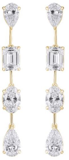 4Ct Pear and Emerald Cut Lab Diamond Dangle Earring 14K Yellow Gold