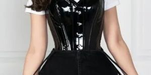 Women Body Shaper Black PVC Leather Corset