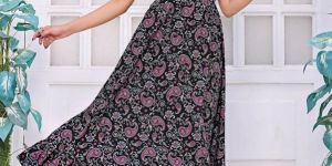 Ladies Black Printed Western Dress