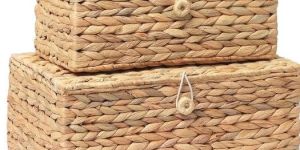 Rectangular Wicker Storage Bins with Lid, Rattan Basket